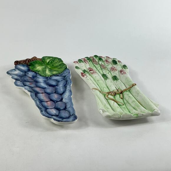 Vintage Italian Majolica Asparagus Grape Ceramic Serving Dish Set Hand Painted​ - Picture 5 of 13